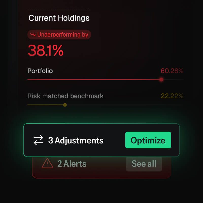 Portfolio vs risk-matched benchmark comparison with optimize action card